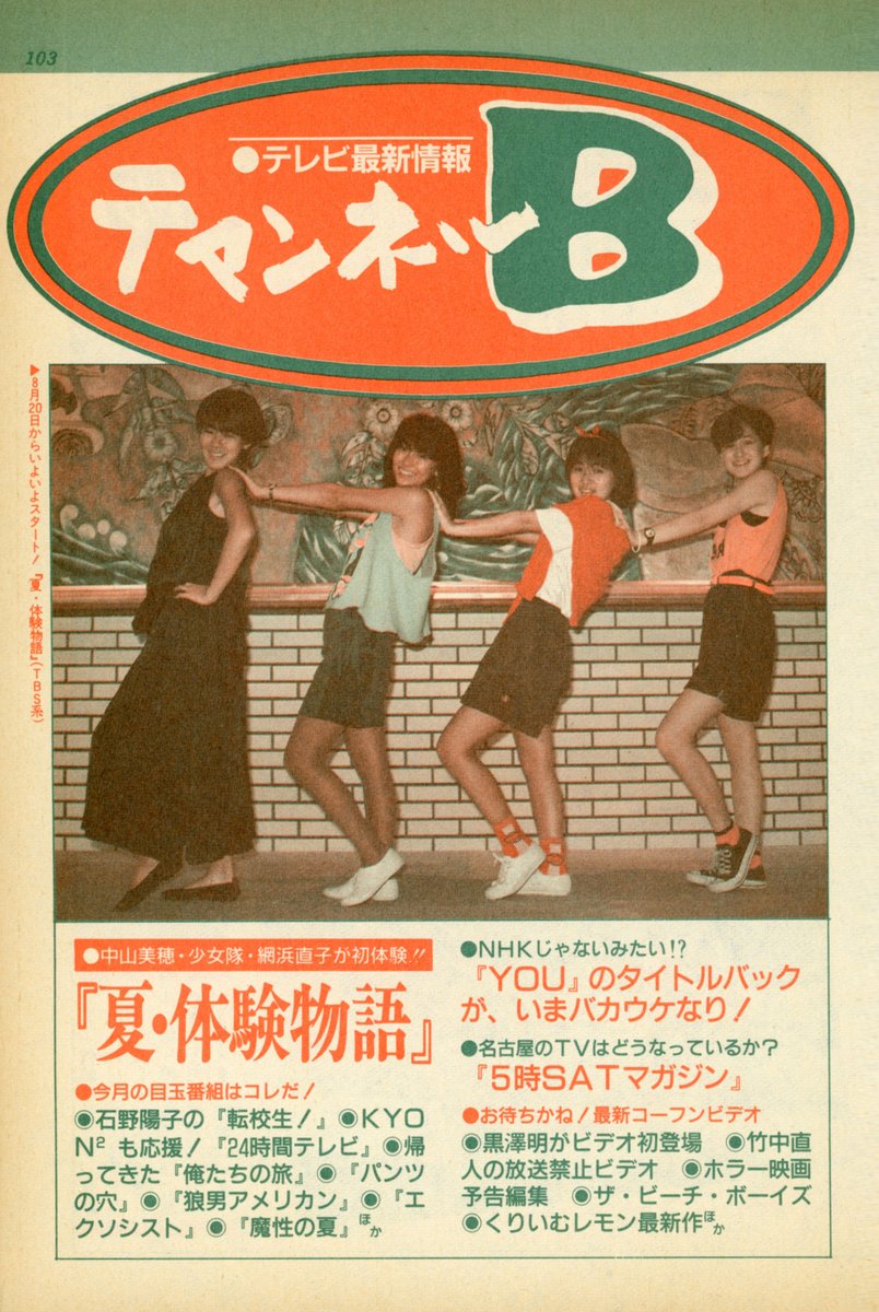 1985年9月号『BOMB! ボム』 テレビ最新情報 チャンネルB 中山美穂