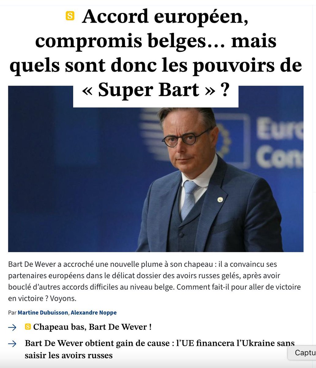 #Belgique Que Bart De Wever ait obtenu un succès diplomatique, c’est indéniable. Mais que toute la presse francophone se pâme désormais devant un nationaliste flamand revendiqué, dont le parti siège avec l’extrême-droite au Parlement européen, ça me laisse pantois.