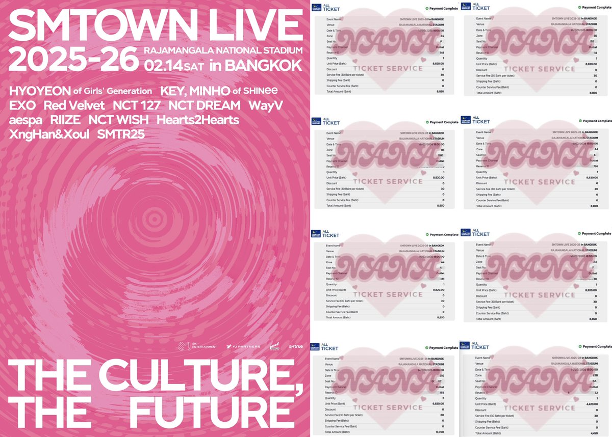รีวิวกดงาน SMTOWN LIVE 2025-26 in BANGKOK รอบ membership
❌ไม่ขาย NOT FOR SALE❌

🎫 ทั้งหมด 9 ใบ
Zone 8800 x6 (1ใบ ติดสเตจ🥰)
Zone 6800 x2
Zone 4400 x1  

ขอบคุณลูกค้าที่ใช้บริการค่ะ🙏🏼🩷
#รีวิวกดบัตรNANA
#SMTOWNLIVE2025_26_BANGKOK