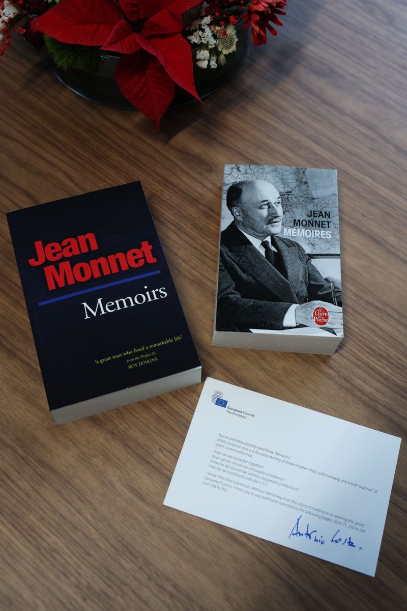 eucopresident's tweet image. “When the problem becomes the same for everyone, and they all share the same concern to solve it, differences and suspicions disappear.”

May we remain inspired—and mindful—of Jean Monnet’s words, as stated in his Memoirs, the book I offered to the EU leaders as a holidays gift:…