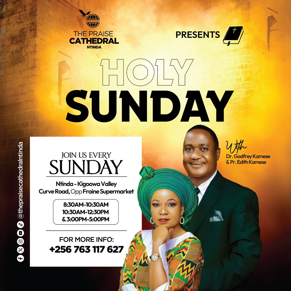 📍 Ntinda-Kigoowa Valley
⏰ 8:30AM | 10:30AM | 3:00PM
Join us for a life-giving Holy Sunday service. 🙌🔥