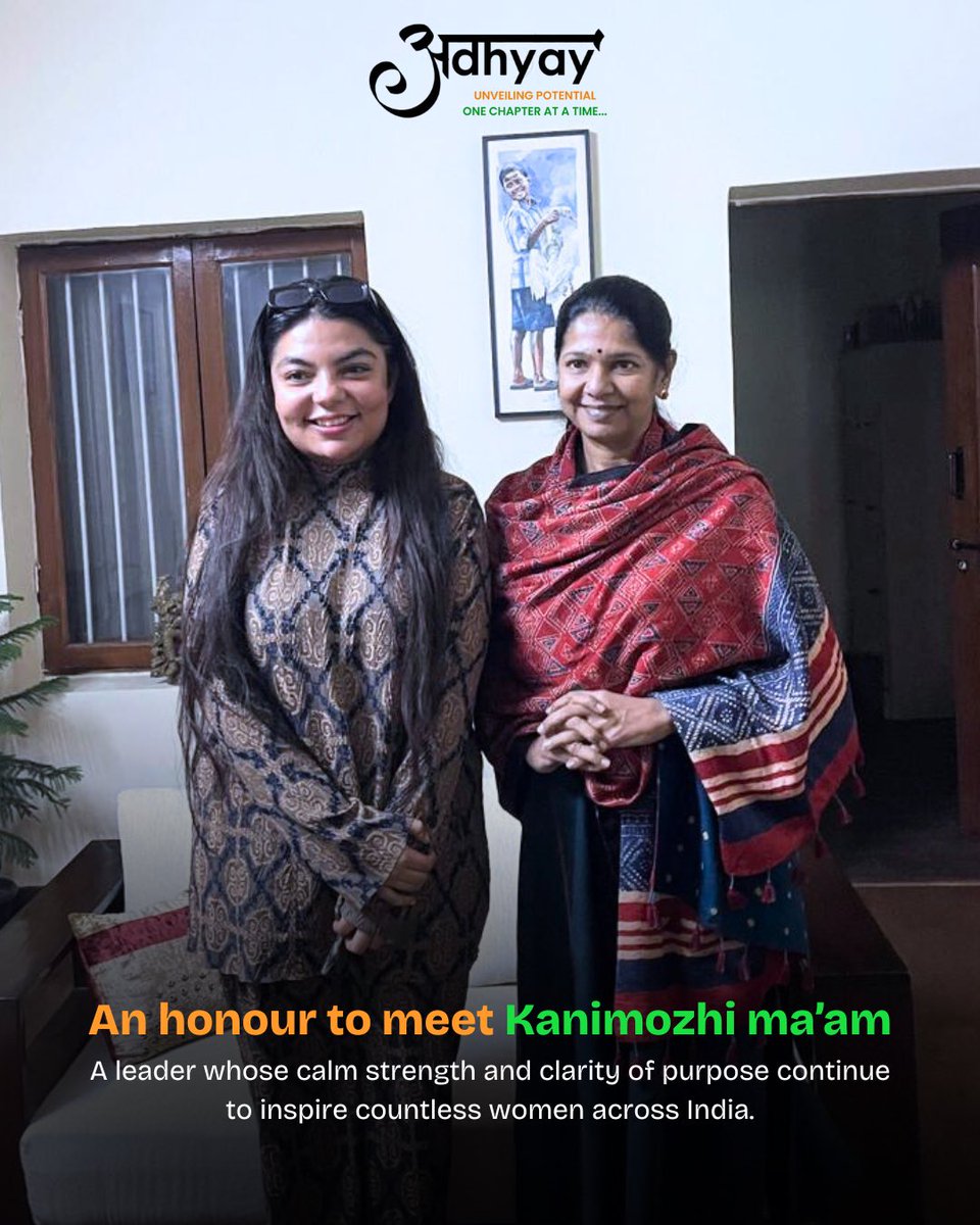 trustadhyay's tweet photo. Our founder @kritimyra met DMK leader &amp; MP Madame @KanimozhiDMK—a powerful reminder that women’s political ambition rises beyond party lines.
Her courage, intellect, and voice continue to inspire women to lead, question, and shape democracy with conviction. https://t.co/xUBCdhg2TR