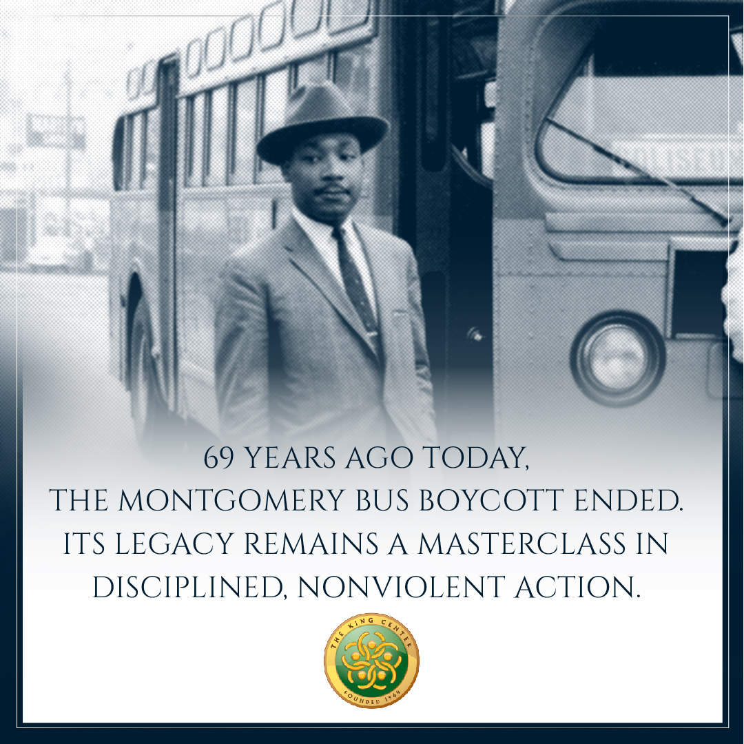 BerniceKing's tweet image. Sixty-nine years ago today, the Montgomery Bus Boycott ended—but its legacy endures.

It remains a masterclass in disciplined, strategic, nonviolent action, reminding us that real change requires collective sacrifice, clarity, and moral courage.

#MontgomeryBusBoycott…