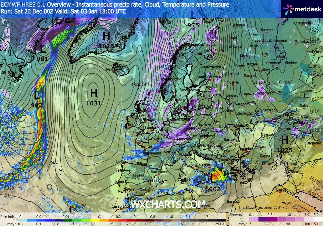 Modelo europeo. Ya vá modelizando el medio y el largo plazo tal y como anticipé tras analizar los patrones circulatorios. Enhorabuena a todos los amantes del frío y la nieve😉. Eso sí...ir de previstos de cadenas o ruedas de nieve 'porsiaka' en los desplazamientos