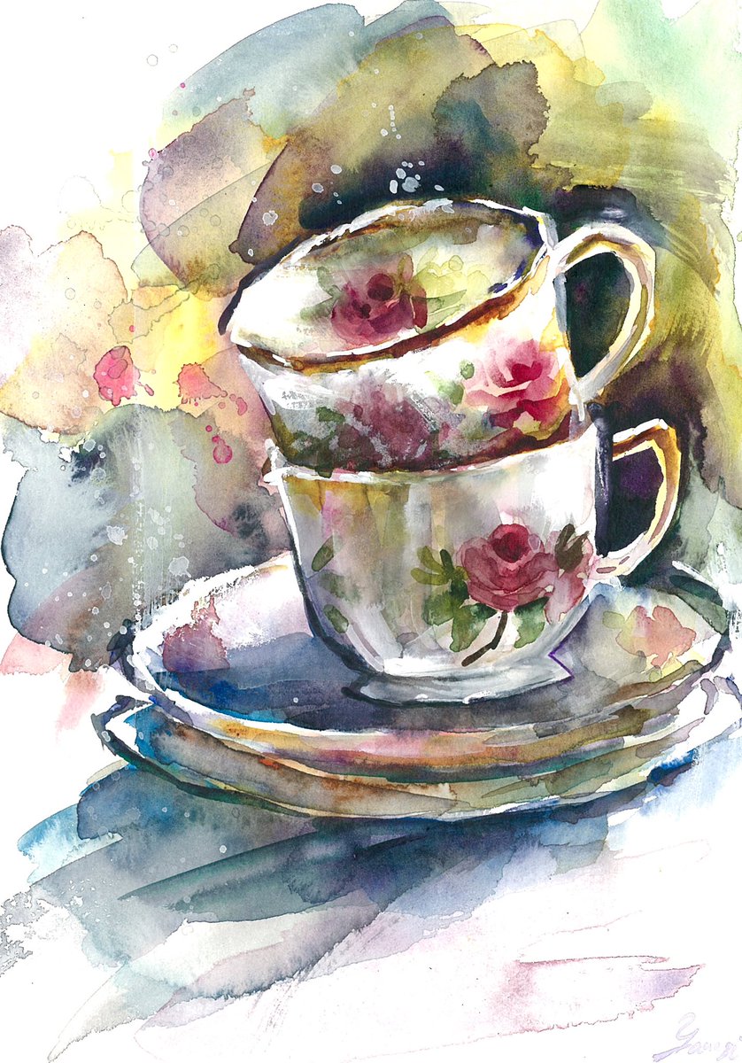 壺とカップ #透明水彩 #水彩画 #art #watercolor