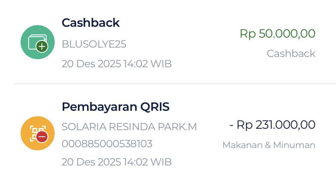 baelloons's tweet image. lumayan dapet cashback 50.000 di solaria pake blu by BCA minimal transaksi 100.000