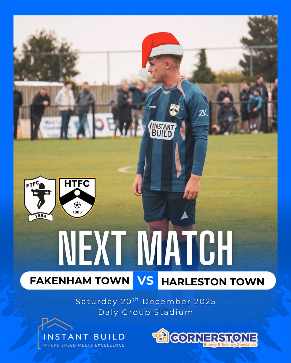 🔵 MATCHDAY 🔵
Town travel to face <a href="/fakenhamtownfc/">Fakenham Town FC</a> this afternoon.
📍 Daly Group Stadium, Clipbush Park
🕒 Last game before Christmas – tough trip ahead.