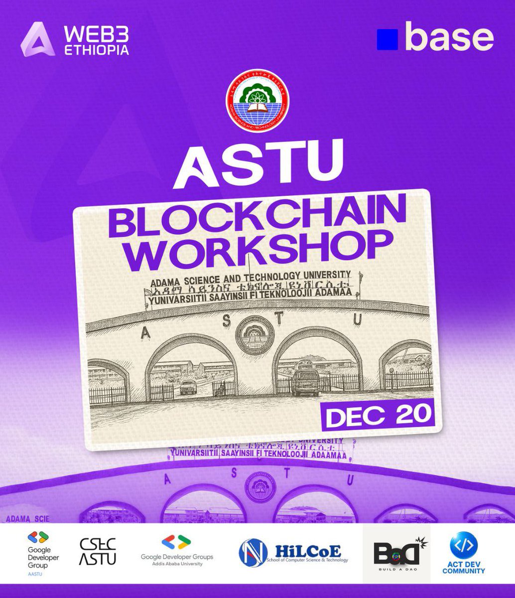 Web3Ethiopia's tweet image. Today’s stop: Adama Science and Technology University (ASTU)

We’re bringing the onchain vibes 100km away from Addis straight to your campus

See you in a few hours!!