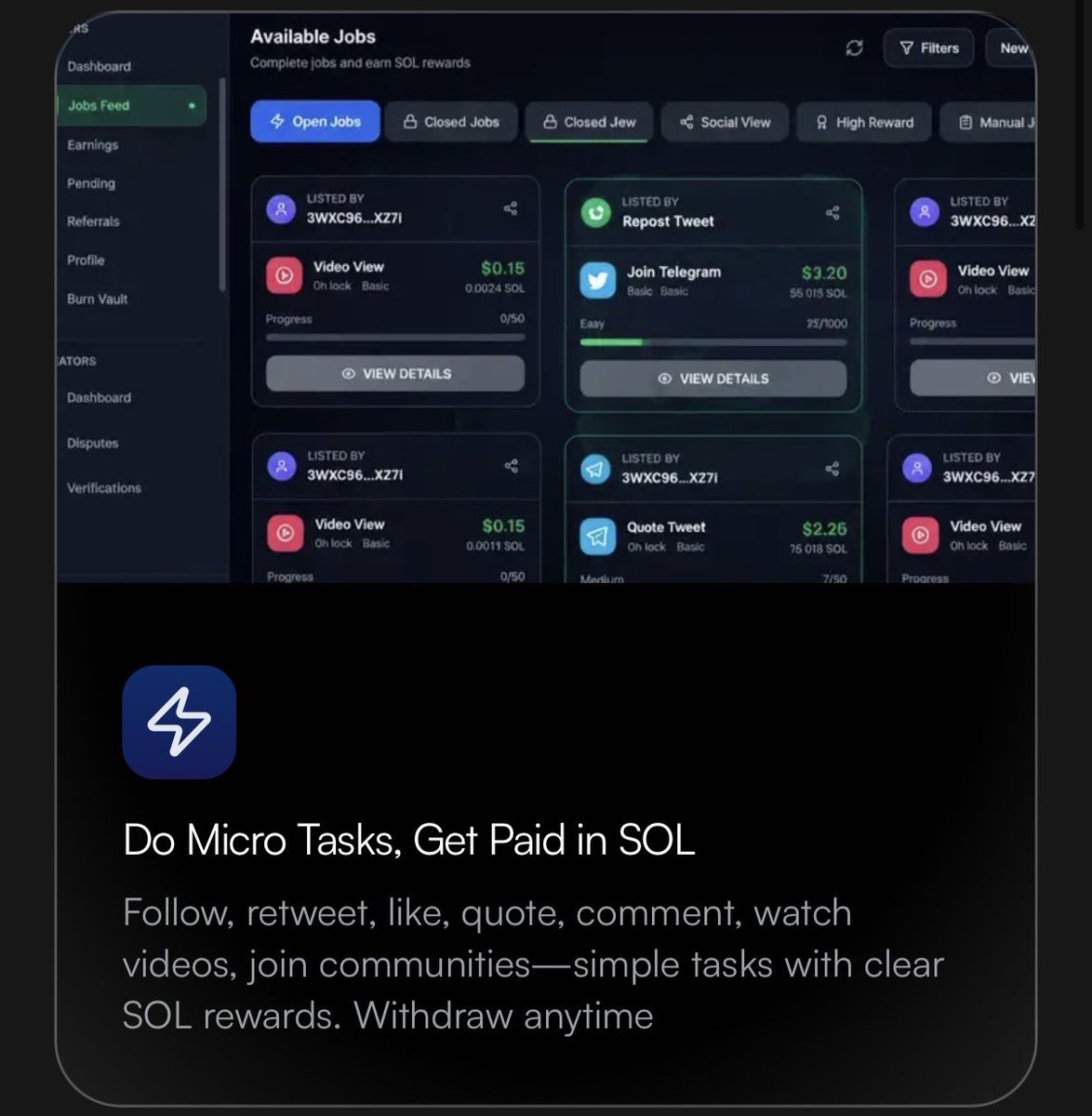 Gudtek here. Something I will actually use in the mean time whilst trading just to earn a bit of extra sol in the background. 

Locked until mid Feb 

$EARNFI at 20K won’t last long🫳

CA: FradHppu1s67CegxxSARmQmyJ26yCF8soUZaSE9qpump

x.com/earnfidotfun/s…