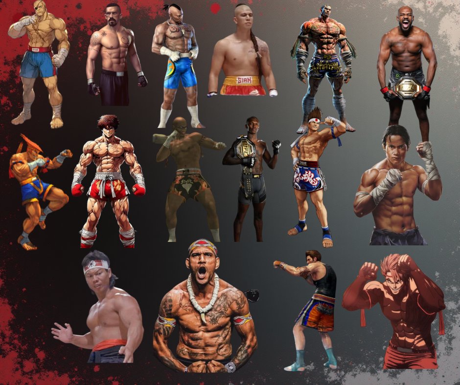 HandbookMusic's tweet image. The 16 Man Roster Revealed

The Tournament Begins Who Win

Saw Paing(KA)
Sagat(SF)
Yuri Boyka
Bruce irvine(Tekken)
Tong Po
Fahkumram(Tekken)
Jon Jones
Adon(SF)
Zack (DOA)
Isarael Adesanya
Joe (KOF)
Tony Jaa
Bolo Yeung
Brad Burns(VF)
Alex Pereira
Baki Hanma

#kumite #kickboxer