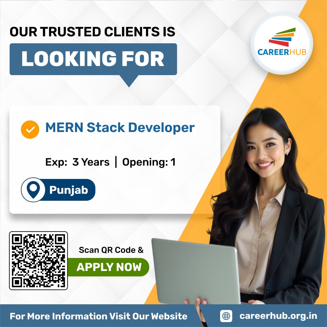 careerhub_iespl's tweet image. Now Hiring: MERN Stack Developer (3+ yrs) | Punjab
Work on full-stack apps using MongoDB, Express, React &amp;amp; Node.js. Join modern, scalable web projects. 1 opening.
Apply: careerhub.org.in
#MERNJobs #FullStack #CareerHub