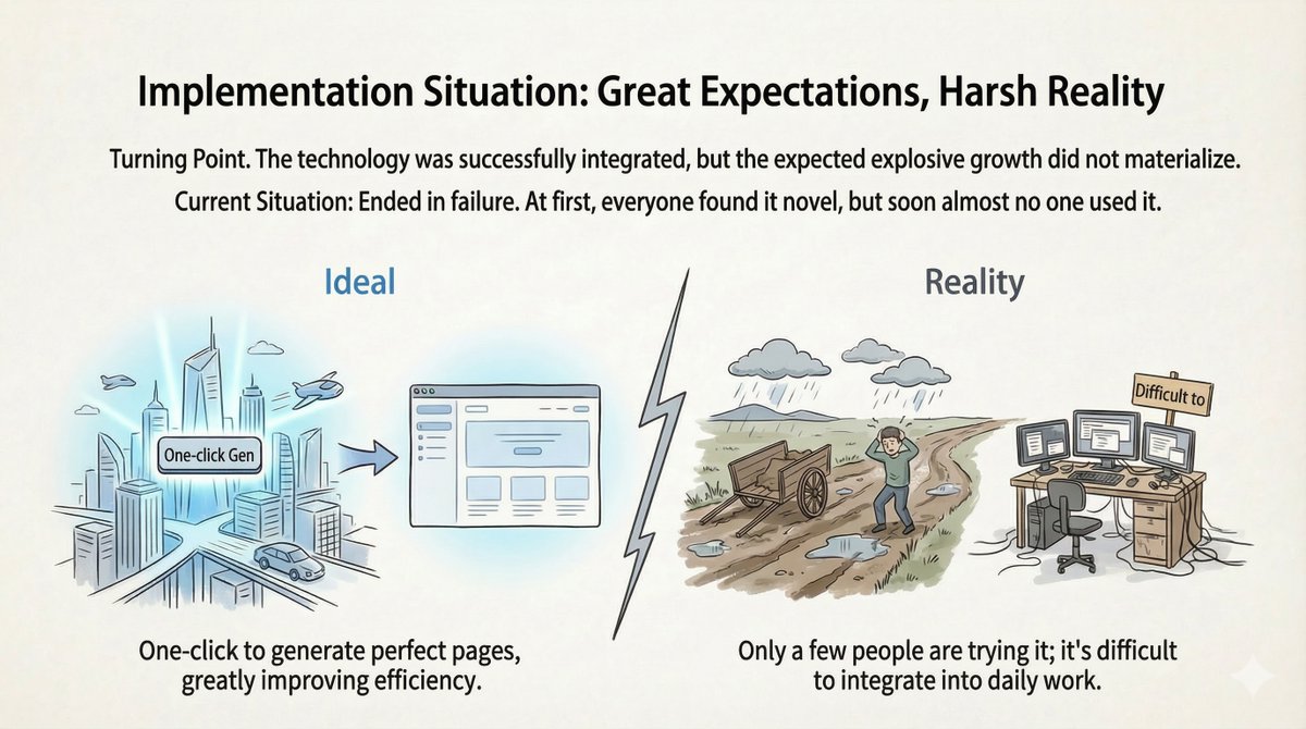 “产品失败”:上市后的沉默
系统运行正常。演示效果惊艳。我们正式上线后……几乎没人使用。
最初的新鲜感过后,用户流失率飙升。我们进行了深入的分析和用户访谈,意识到问题不在于技术,而在于产品逻辑与用户习惯的不匹配。