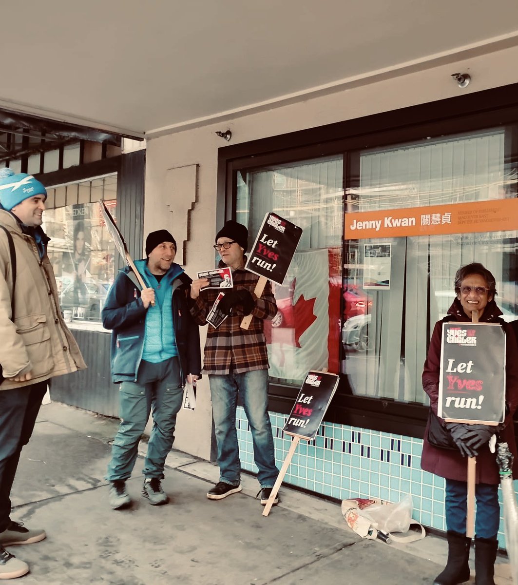 YvesforNDP's tweet photo. Today, campaign activists gathered outside MP @JennyKwanBC’s Vancouver office to protest the exclusion of Yves Engler from the @NDP leadership race.
Let the members decide!
#letyvesrun https://t.co/uy7t7KNcEc