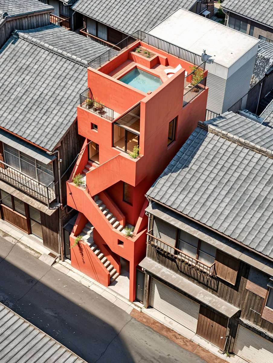PAACADEMYY's tweet photo. 📍A red concrete dwelling settled in-between old houses in Tokyo by Synthetic Architecture. https://t.co/qpIWEcgwq1