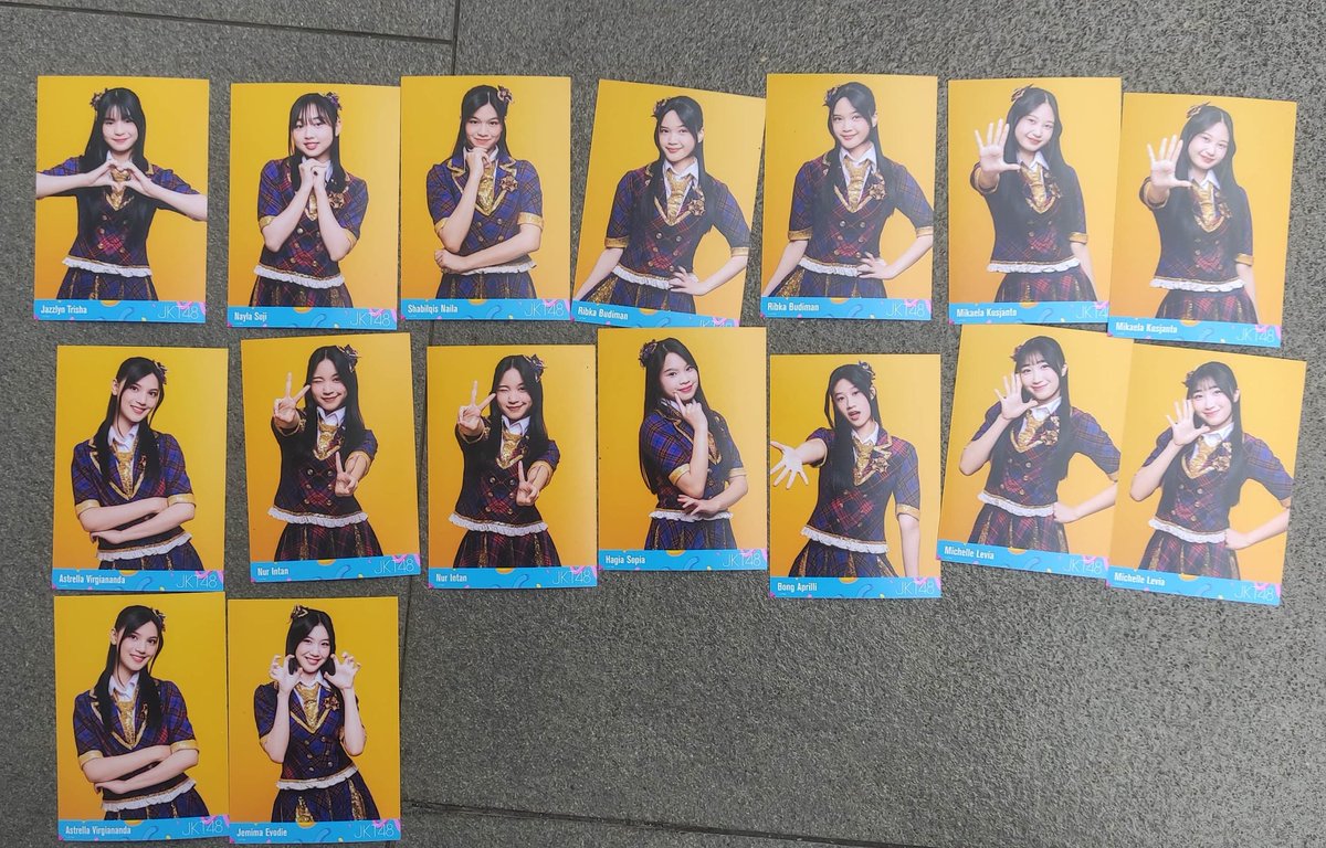 WTS MURAH 25K PP JKT48 SISTER REUNION

FREYA
GRACIA
MARSHA
CHRISTY
GRACIE
ALYA 
DENA 
GENDIS (2) 
LIA
CYNTHIA
ANIN
LANA 
LYN
ONIEL (3) 
ELIN (3) 
MANDA
ELI
MICHIE , CATHY (SOLD) 

Trainee

NAYLA
NALA
RIBKA (2) 
MIKAELA (2) 
VIRGI (2) 
INTAN (2) 
GIA 
RILLY
LEVI (2) 
JEMIMA