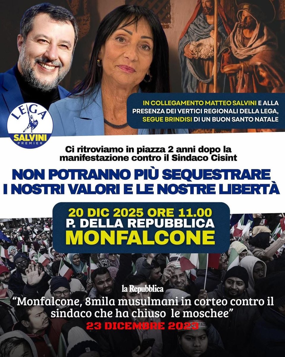 VI ASPETTO IN PIAZZA A MONFALCONE QUESTA MATTINA, DALLE 11! 🇮🇹 

#lega