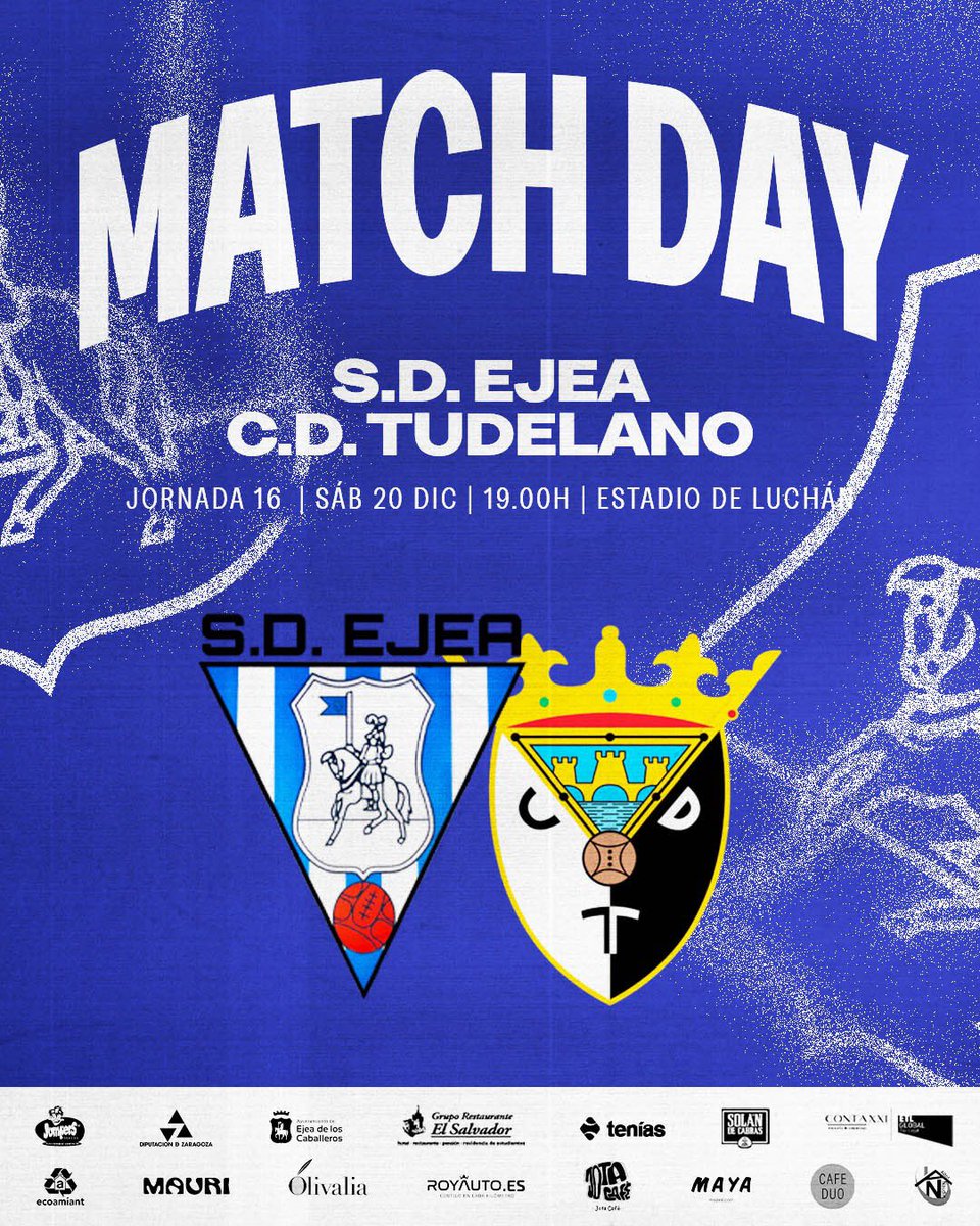 𝙈𝙖𝙩𝙘𝙝 𝙙𝙖𝙮⚽️

Cerramos el 2025 en casa y lo hacemos con un partidazo🔥

Todos juntos a por la victoria💪

¡AÚPA EJEA!🔵⚪️

#EjeaTudelano #EstoesLuchán💙