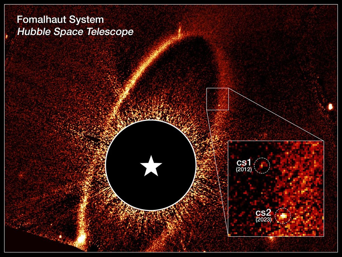 MindmatrixH's tweet image. Dec 20, 2025: Hubble catches two asteroid smash-ups in Fomalhaut's disk over 20 yrs (vs. one per ~100K yrs)! 37-mi debris blooms into cometary clouds, 25 ly away. Mirrors our Sun's wild youth, fueling planets. JWST probes dust for ice. Stellar! 🌌
#Hubble #Spaceupdate