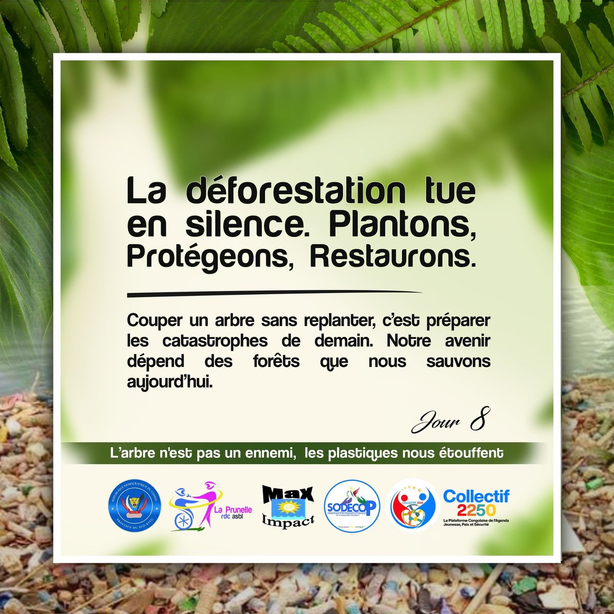 La déforestation tue en silence. Plantons, protégeons, restaurons. Couper un arbre sans replanter, c’est préparer les catastrophes de demain. Notre avenir dépend des forêts que nous sauvons aujourd’hui.

#LArbreNEstPasUnEnnemi, #lesPlastiquesNousEtouffent