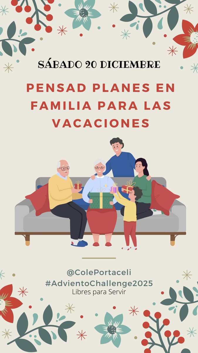 #Portaceli25 Seguimos con el Adviento 2025 ¿Te apuntas?

Cada día una actividad que nos ayude a vivir el Adviento más conscientes y comprometidos.

🕯️#AdvientoChallenge2025 #LibresParaServir