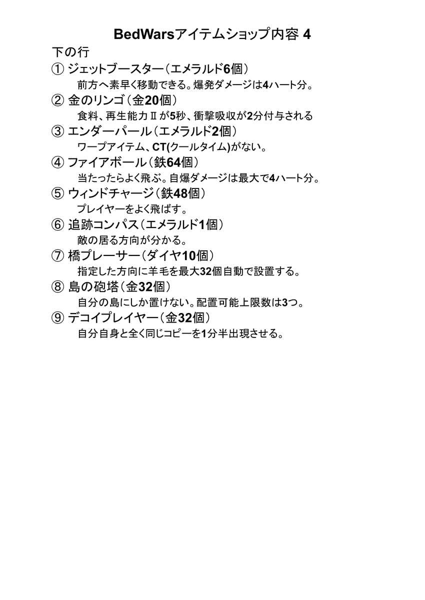 ito5265's tweet photo. BedWarsアイテムショップ内容についてまとめました。 https://t.co/NTwAYVHnIc