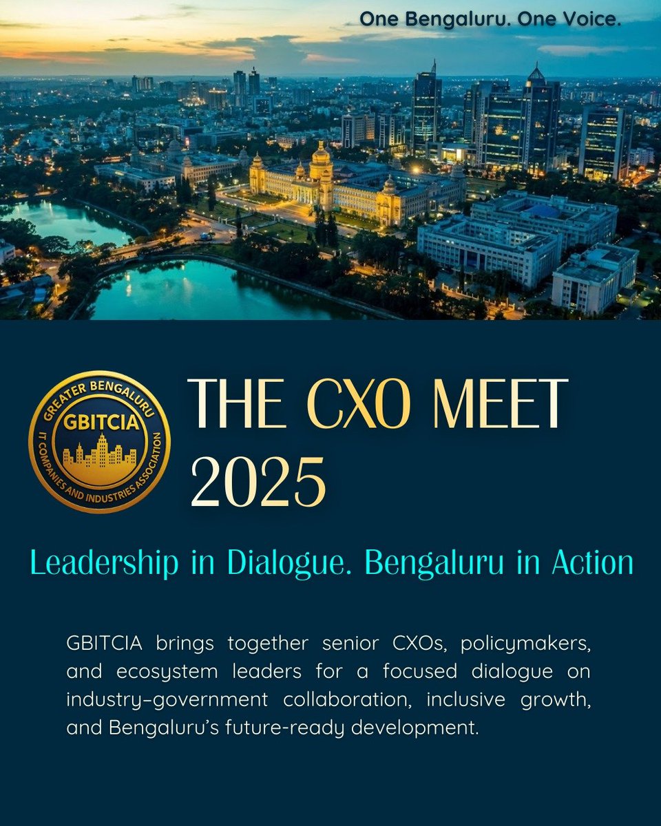 The CXO Meet 2025 is happening today.
GBITCIA brings together CXOs, policymakers, and ecosystem leaders for meaningful dialogue on collaboration, inclusive growth, and Bengaluru’s future-ready development.

#GBITCIA #CXOMeet2025 #Bengaluru #Leadership #onebengaluruonevoice