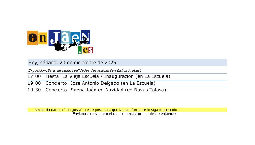 🗓️ Hoy,  20/12/2025, en Jaén Capital....
📍 Más info en enjaen.es
#jaén #enJaen #cultura #eventos