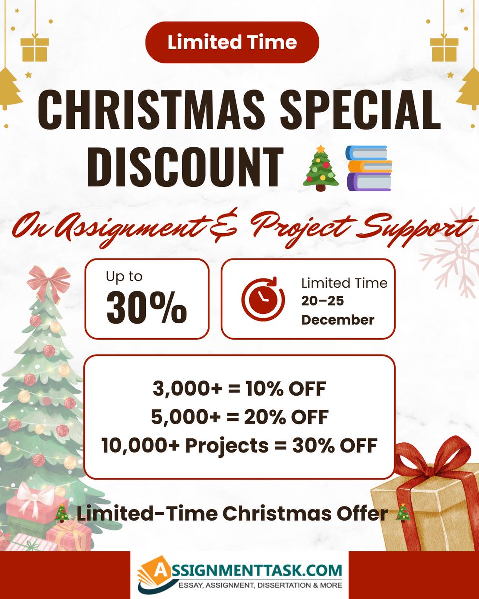 AssignmentTask's tweet image. Christmas Special for Students! 🎄

Stuck on assignments during the holidays?

👉 tinyurl.com/ms42urfx

#christmasoffer #studentsupport #assignmenthelp #studysmart #assignmenttask #christmasdiscount #academicsupport #studentlife #holidaysavings #limitedoffer #christmastime