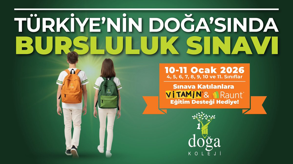 Türkiye’nin Doğa’sında Bursluluk Sınavı!
%100’e varan burs imkânı ve sınava katılan tüm öğrenciler için Vitamin &amp; Raunt'tan dijital eğitim desteği hediye!

🗓️ Sınav Tarihleri:
• 10 Ocak 2026 – Lise (8, 9, 10 ve 11. sınıflar)
• 11 Ocak 2026 – Ortaokul (4, 5, 6 ve 7. sınıflar)