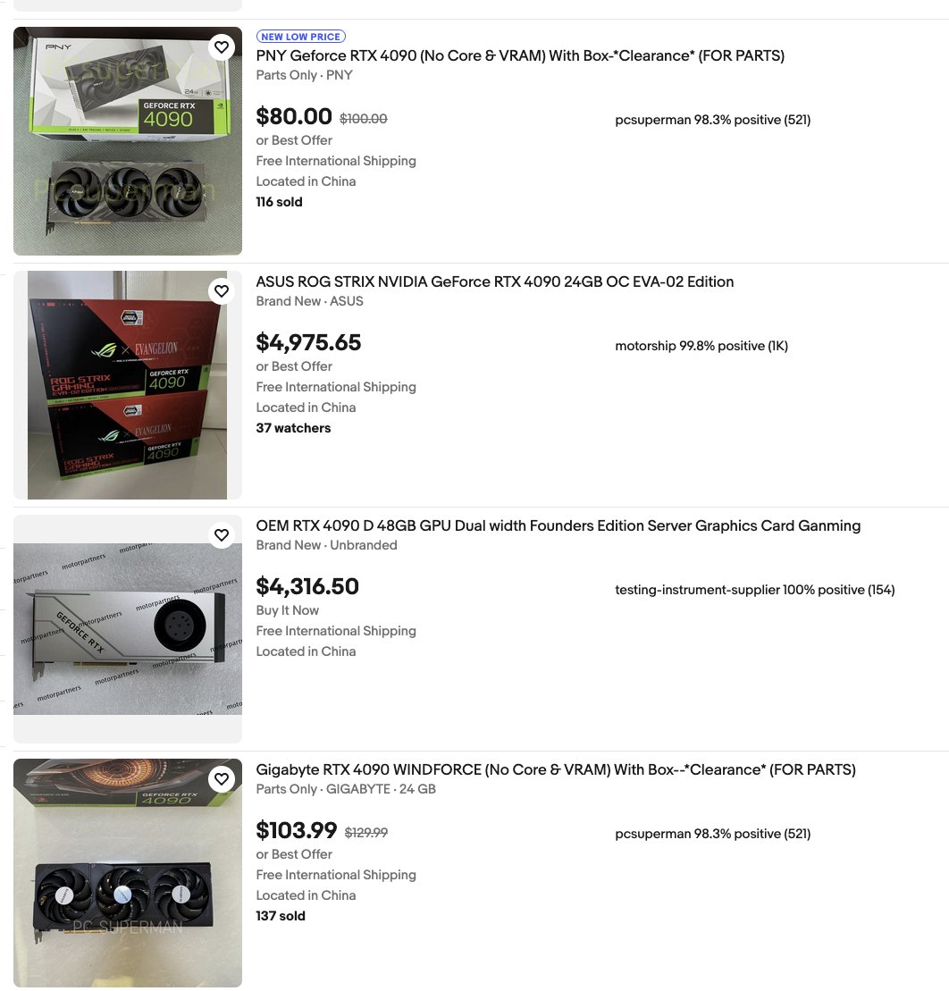 재밌게도 중국인들이 판매하고 있는데, 이베이에는 일반 카드부터 더블 스택 카드, 심지어 고철 카드까지 온갖 종류의 카드 목록이 넘쳐납니다.