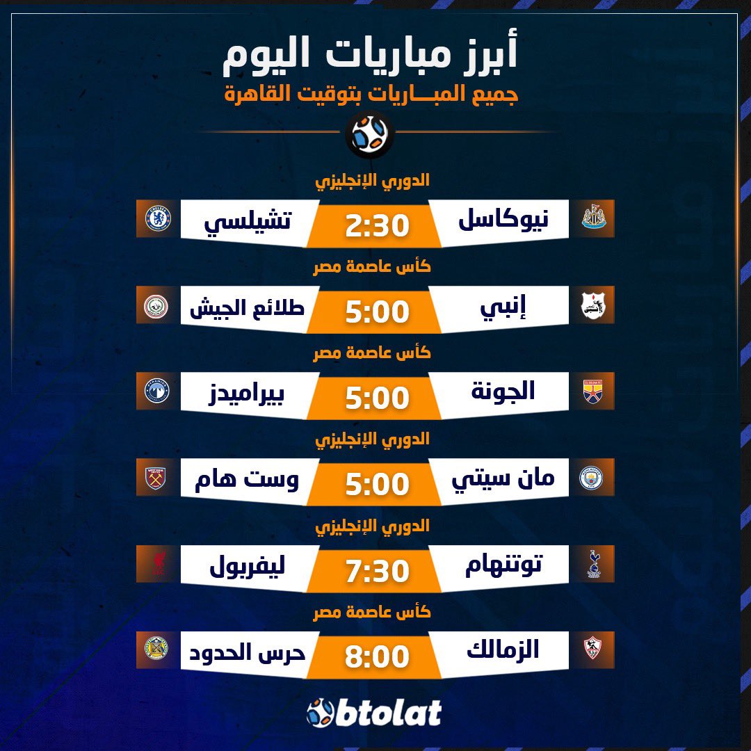 أبرز مباريات اليوم - الزمالك يواجه حرس الحدود في كأس عاصمة مصر - ليفربول والسيتي وآرسنال في مواجهات قوية بالبريميرليج - ريال مدريد في مواجهة نارية أمام إشبيلية بالليجا 