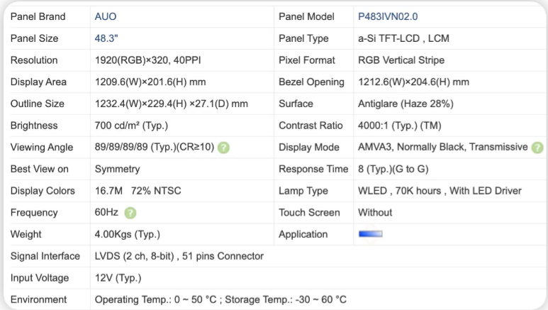 Electronic39234's tweet image. AUO 48.3" high-brightness bar display – WLED backlight, 70K hours life, portrait/landscape support. For digital signage and tiled screens.

🔗 ckdtv.com
📞 +86 180 7884 0169

#qfelectronics #auoptronics #bardisplay