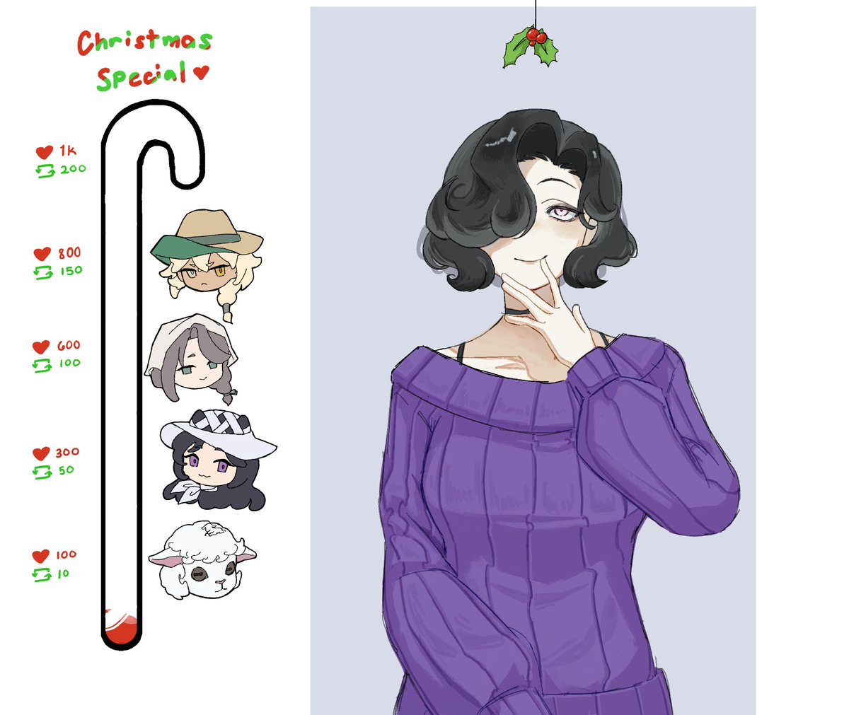 n0neiro's tweet image. Wanted to try this out with the route 77 cast but make it Christmas themed
#Reverse1999