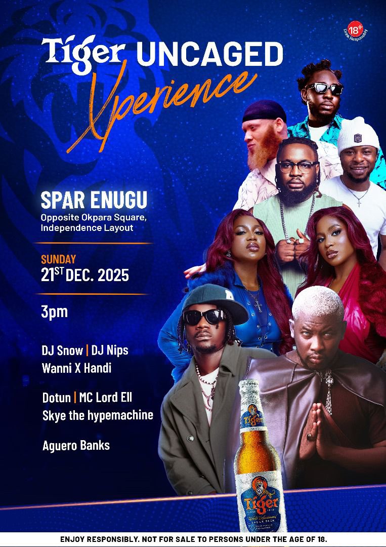 On my way to Enugu!!!!

If you sabi play PS5, make we link at Tiger Uncaged event tomorrow for Spar.

I go Dey there from 3PM 🎮

If you win me, collect 50k from my hand!!

#TigerUncagedExperience