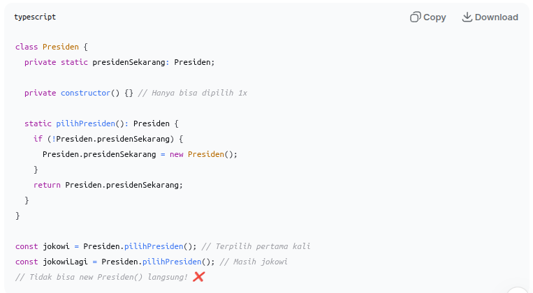 singleton dicontohkan oleh depseg