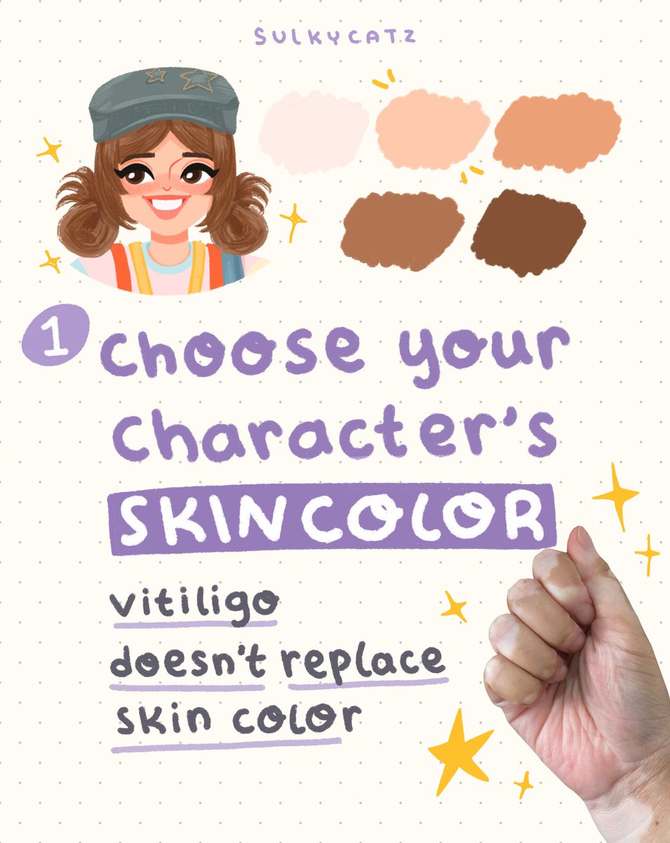 sulkycatz's tweet image. hello I am an artist with vitiligo and I want to share some tips on how I draw vitiligo skin 🤍🤎👩🏻‍🎨🎨 #ArtTips