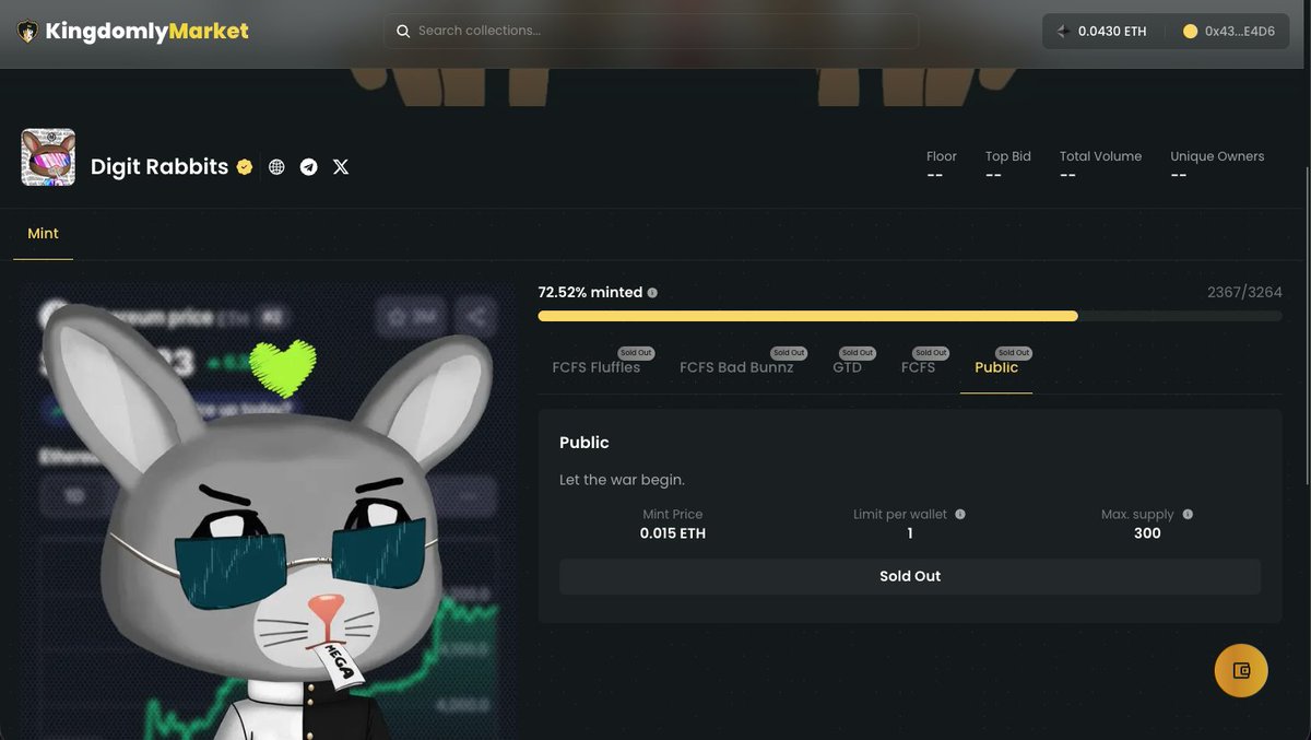 0xvaidhik's tweet image. It’s all about timing

I was watching the Digit Rabbit mint yesterday they even had to burn supply because no one was interested at 0.015e.

The art is OG, I genuinely like it.

But just 3 - 4 months ago, WL for this was selling at $200–300, which is why everyone was hyped back…