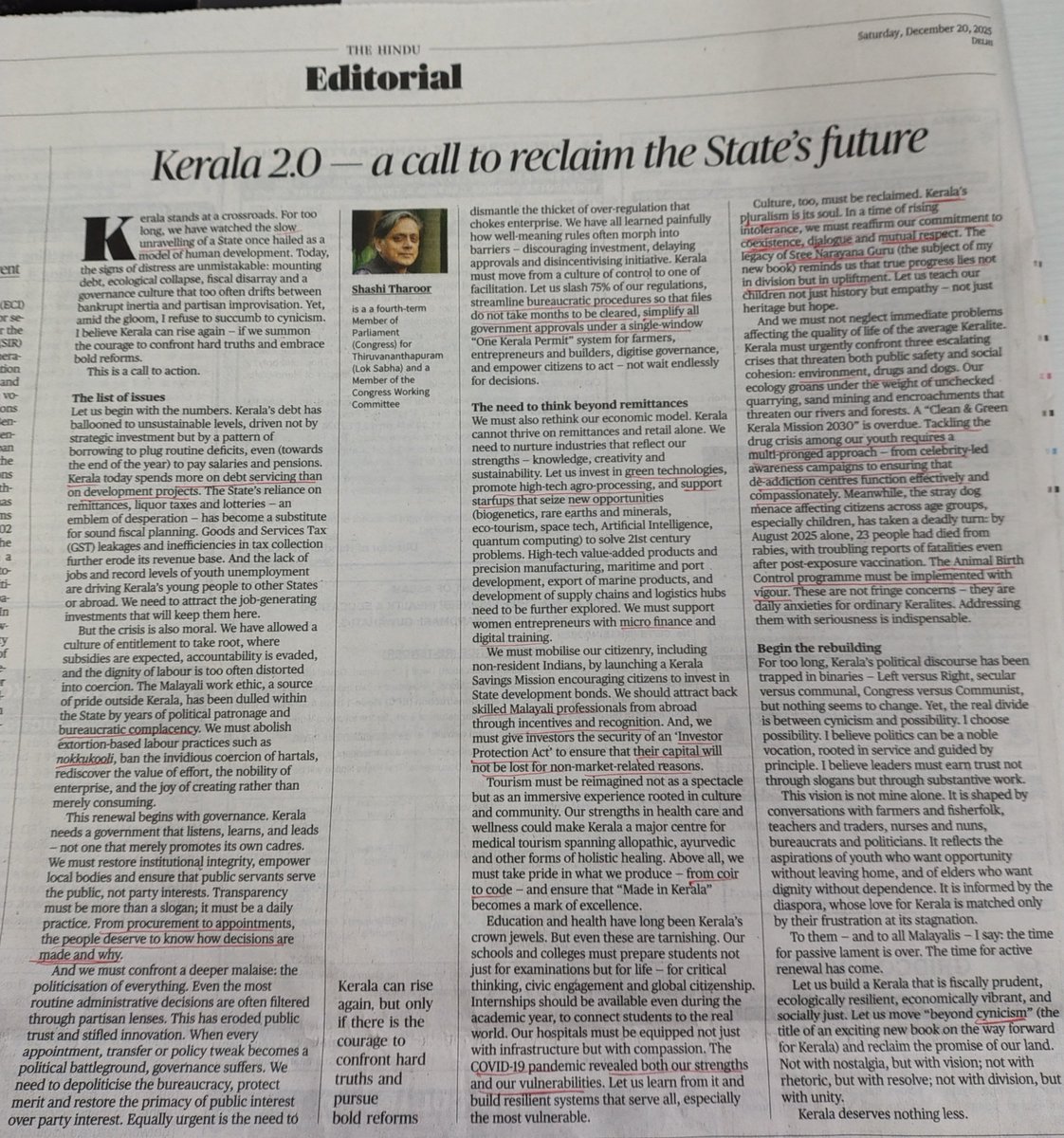 imsk73's tweet photo. Kudos to you @ShashiTharoor sir , it's truly amazing editorial. You beautifully penned down everything. Hope in upcoming years 2026 you will get a chance to implement these things. 

@cmok https://t.co/gKaEEWxdX1