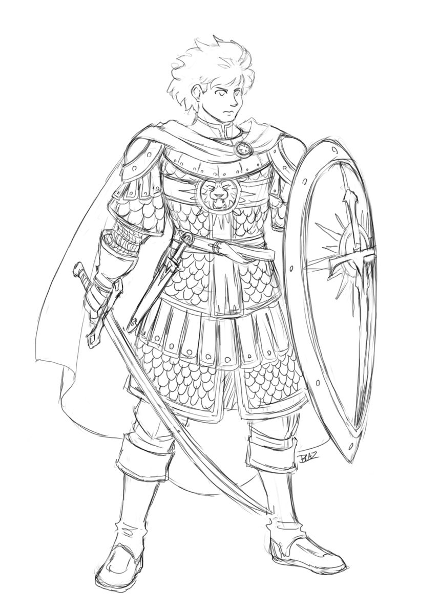 Blazbaros's tweet image. WIP of my Human Paladin of Iomedae, Isidor Lucaen, for a new Pathfinder game.  I've only played a little of Pathfinder 1E, so I'm not terribly familiar.  Since he's from Taldor, I tried to make him more Byzantine-ish, they got drip when it comes to scale mail.  #TTRPG #Pathfinder