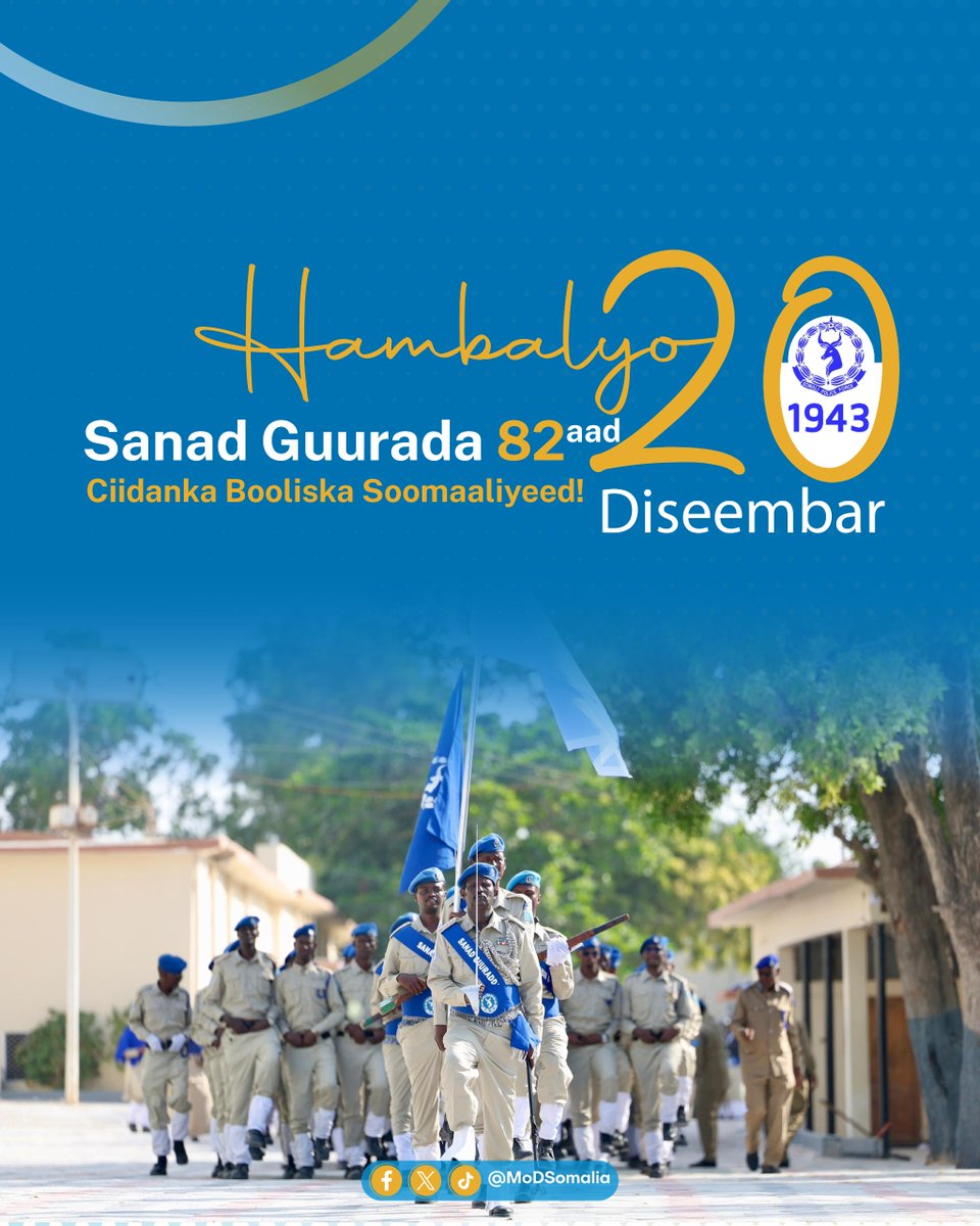 Minister of Defence, H.E. Ahmed Moallim Fiqi, extends his congratulations to all members of the Somali Police Force on the occasion of the 82nd anniversary of its establishment, commending their vital role in safeguarding security, upholding the rule of law &amp; serving the people.
