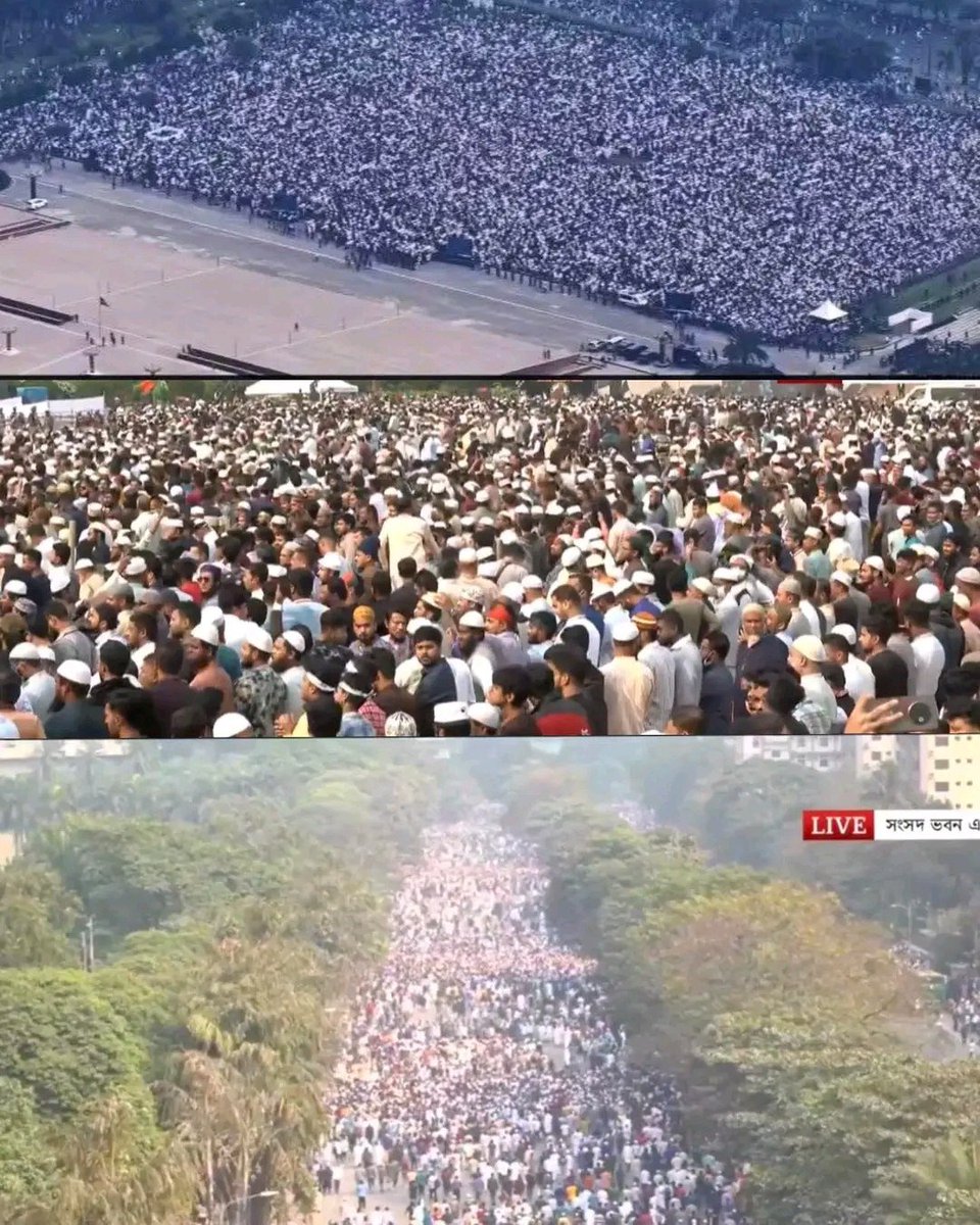 Thousands gathered in and around area of Bangladesh’s National Parliament Building for the funeral prayer of Shaheed Osman Hadi.A funeral of this scale has never been seen in the country’s history.May Allah (SWT) grant him the highest place in Jannah.Ameen
#OsmanHadi #Bangladesh