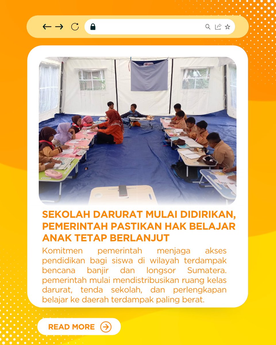 CENATCHENIT's tweet image. sekolah darurat mulai berdiri, anak-anak tetap bisa belajar walau kondisi belum sepenuhnya pulih. negara jaga masa depan mereka. Pemerintah Hadir Tanpa Tunda
#SatuIndonesia