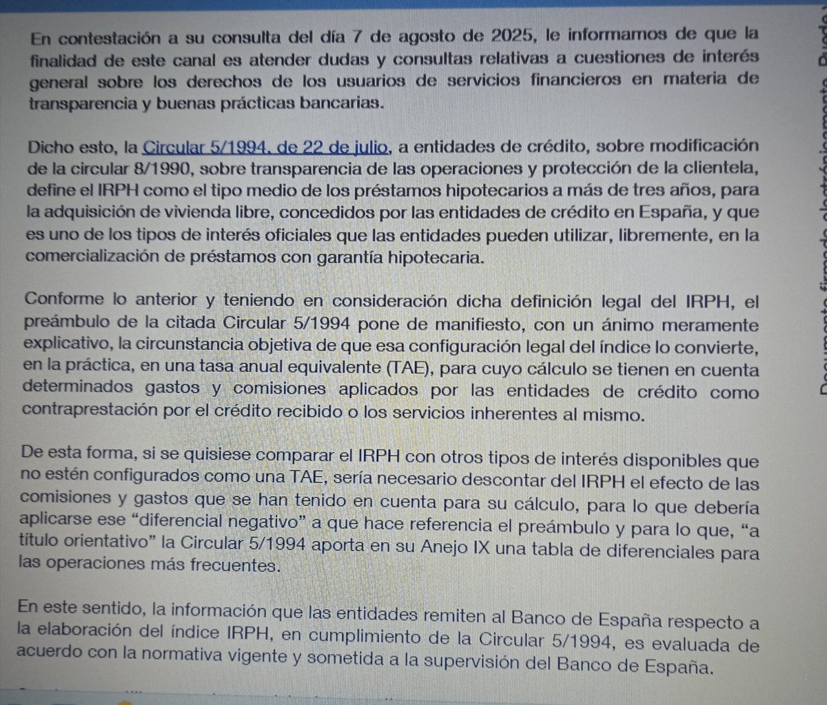 <a href="/EUCourtPress/">EU Court of Justice</a> El propio <a href="/BancoDeEspana/">Banco de España</a>  admitió que el #IRPH debía llevar diferencial negativo.

Muchas hipotecas no lo tenían.

Eso altera el método de cálculo, encarece el préstamo y rompe el equilibrio contractual.
No es política. Es Derecho.