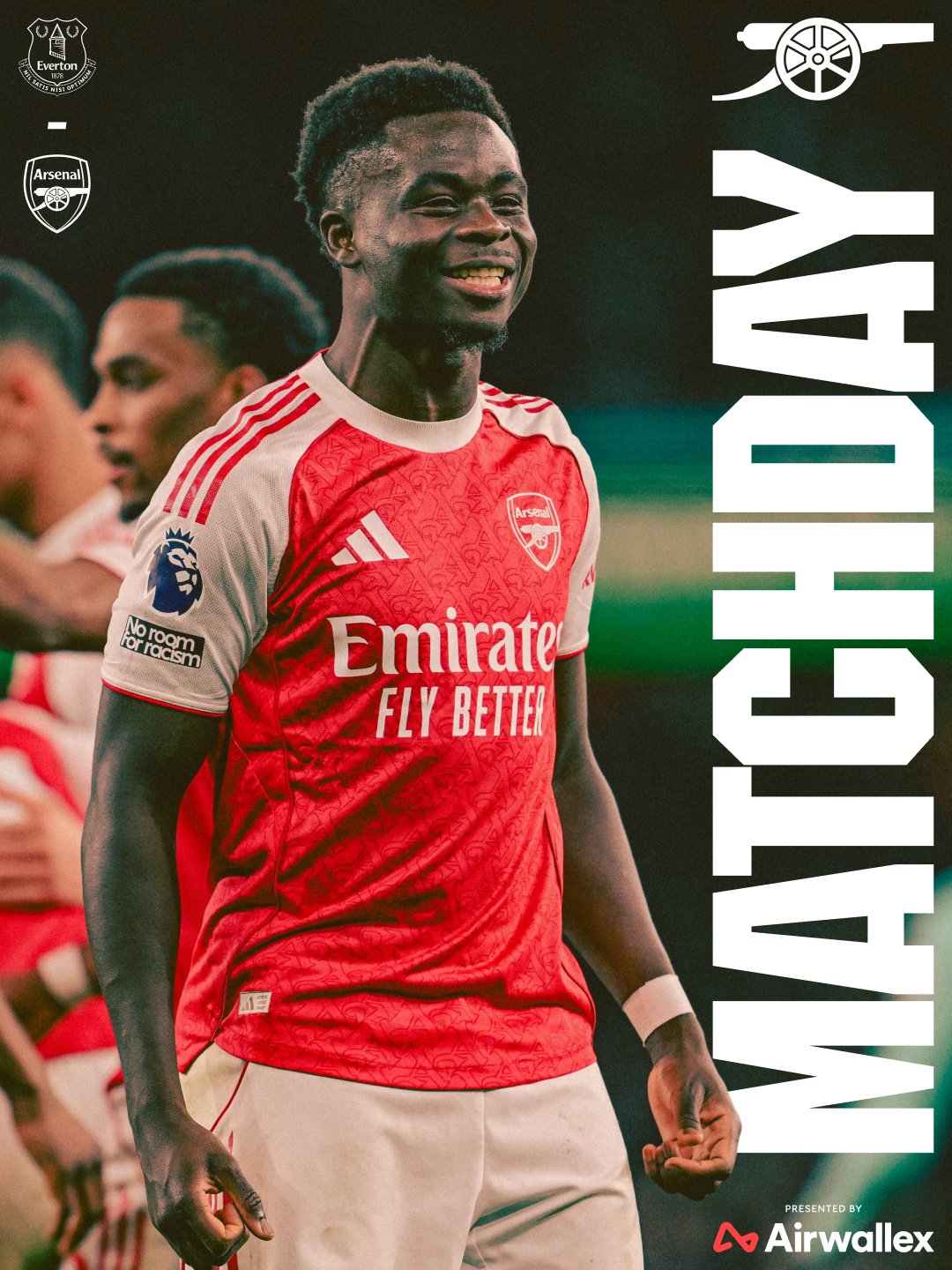 A matchday graphic featuring an image of Bukayo Saka.
