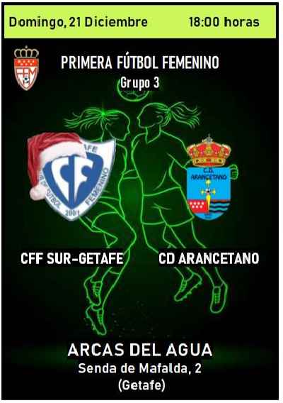 SurGetafe's tweet photo. 📣 ¡¡ Último partido del año!!
🏆 Primera Fútbol Femenino
📆 Domingo, 21 ⌚️18:00 horas 
@SurGetafe  🆚 CD Arancetano 
🏟️ Arcas del agua 
🍀Suerte Chicas
¡¡✌️amos SURGE!! https://t.co/uX2t6CA0dY