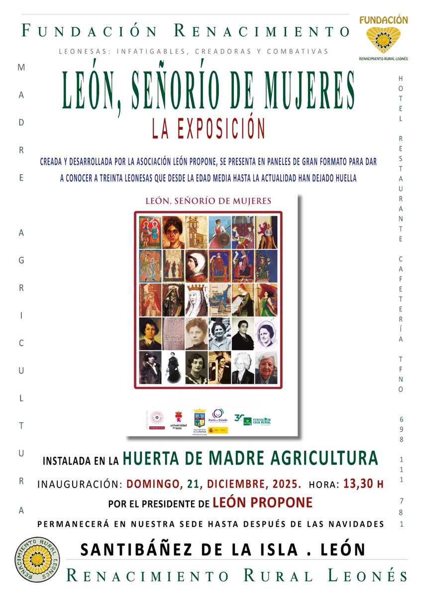 Seguimos con la  exposición: "León, señorío de mujeres". El papel de la mujer en la historia del #ReinodeLeon, organizada por <a href="/leonpropone/">leonpropone</a>
Colaboran: <a href="/LeonAyto/">Ayuntamiento de León</a> <a href="/unileon/">Universidad de León</a>
#FundacionCajaRural #AyuntamientoSantibañezdelaIsla
#Renacimientoruralleones
Hasta después de navidades.