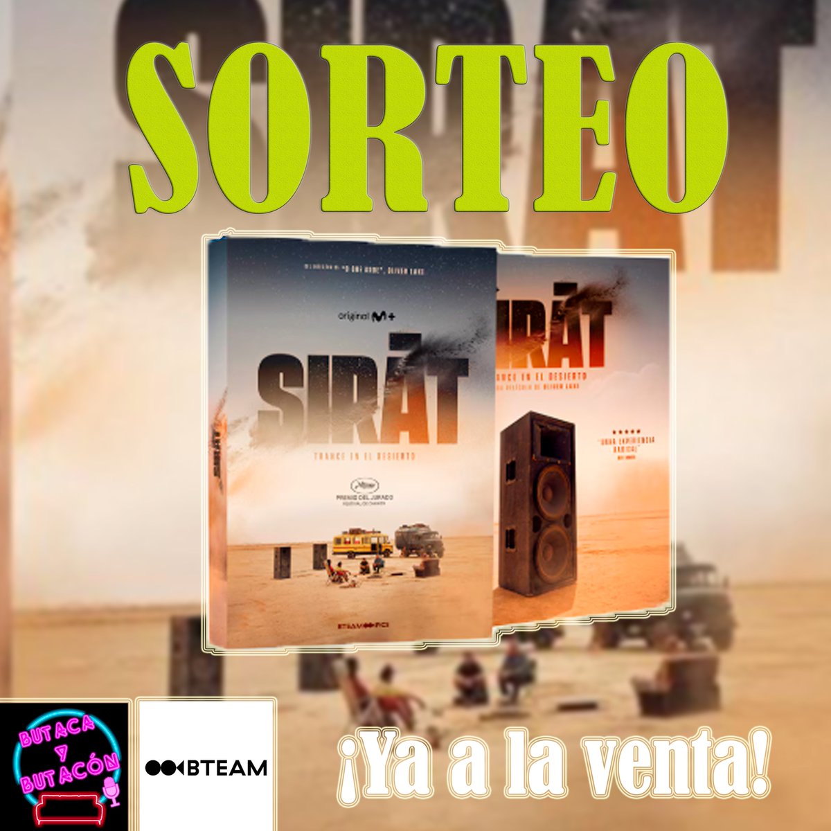 💿#SORTEO 

➡️Regalamos 1⃣Blu-ray de 'Sirat' de Óliver Laxe

✅RT+FOLLOW <a href="/butacaybutacon/">Butaca y Butacón</a> y <a href="/BTeamPictures/">BTEAM Pictures</a> 
✅Menciona a un amig@ al que te llevarías al desierto a bailar en #SIRAT 

#Cine #Cultura #Oscars #oscars2026 #Sirat 

'Sirat', ya a la venta en DVD y Blu-ray