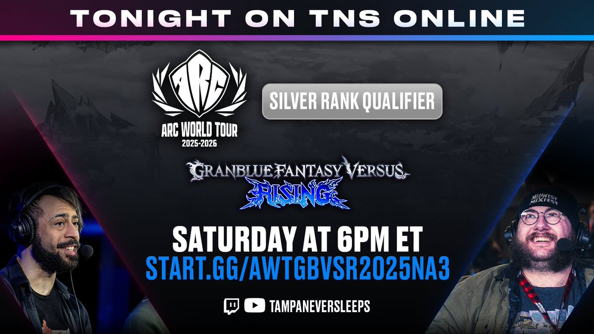 TampaNeverSleep's tweet image. Find out who takes all in our Silver Rank Granblue event tonight, stream is live at 6pm ET.

🎙️ @ZeroSyndicate @aaroncurry_ 
#AWT25_26
