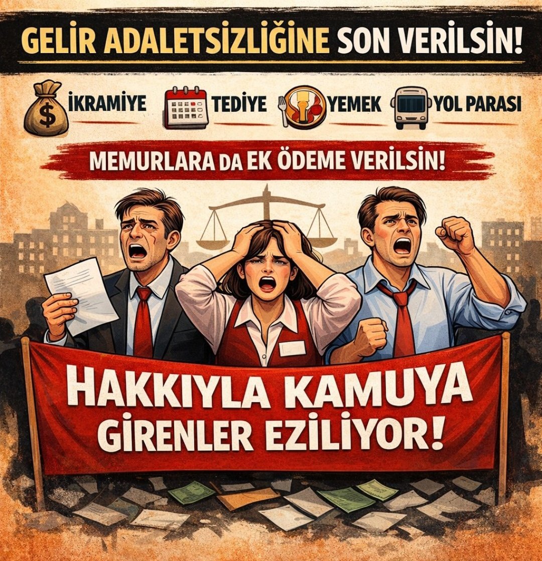 📌 MEMURA YENİ MAAŞ DÜZENLEMESİ ŞART

İşçiye;
✔️ İkramiye
✔️ Tediye
✔️ Yemek
✔️ Yol

#MemuraNedenYok

Bu ayrım artık kabul edilemez.
Söz verilen 3600 Ek Gösterge de acilen hayata geçirilmeli.

<a href="/RTErdogan/">Recep Tayyip Erdoğan</a> <a href="/_cevdetyilmaz/">Cevdet Yılmaz</a> <a href="/isikhanvedat/">Prof. Dr. Vedat Işıkhan</a> <a href="/efkanala/">Efkan Âlâ</a> <a href="/memetsimsek/">Mehmet Simsek</a> <a href="/omerrcelik/">Ömer Çelik</a>