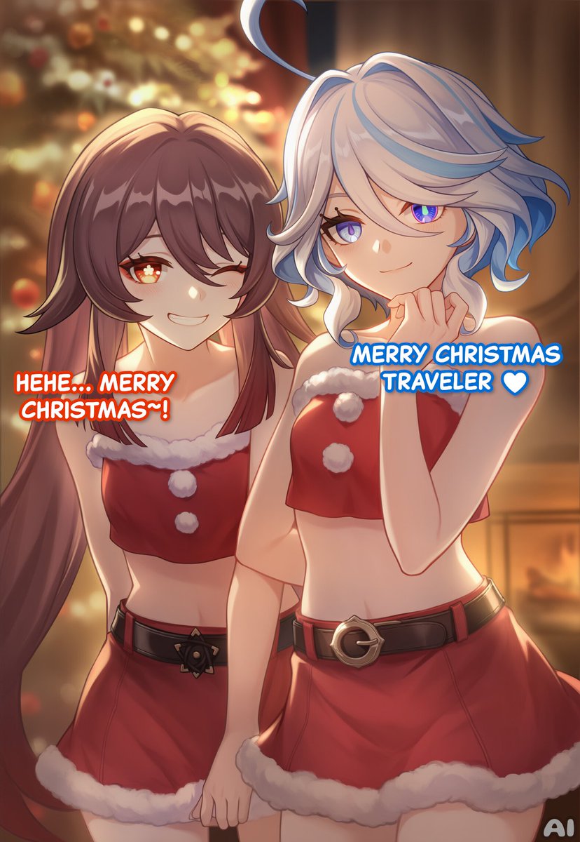 LucidDreaminJOI's tweet photo. i've finally given into the temptation to make ai-generated images too... :D (or D:)

merry christmas~!

#Furina #フリーナ #HuTao #胡桃 #GenshinImpact https://t.co/MxWR6VYH6E